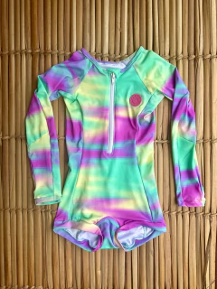 Maiô Teen infantil short Manga Longa Lycra UV50+ Tie dye - Nalucau 