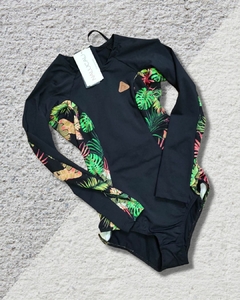 Adult Swimsuit Hollowed Out Long Sleeve Lycra UV50+ Tropical Black