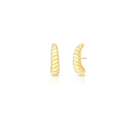Brinco ear hook trabalhado curvo e liso banhado a ouro