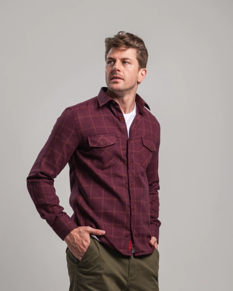 Camisa Manga Longa TRT Flanela Quadriculada Bordô