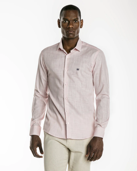 Camisa Manga Longa Slim TRT Mesclada Rosa Claro