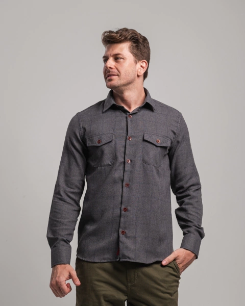 Camisa Manga Longa TRT Flanela Quadriculada Cinza