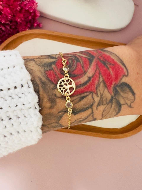 PULSEIRA PINGENTES CRISTAL ÁRVORE DA VIDA OUR