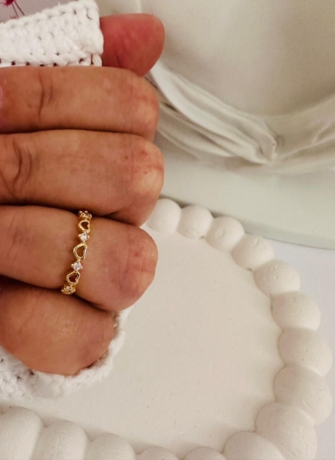 ANEL FALANGE MINI CORAÇÕES COM ZIRCÔNIA OUR