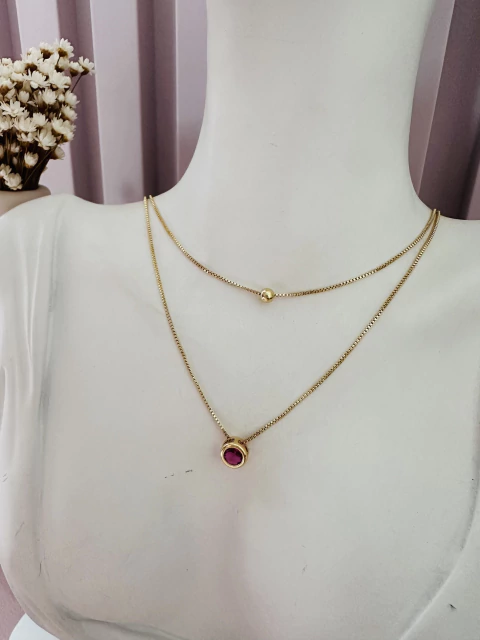 COLAR DUPLO BABY FUCSIA BOLINHA OUR