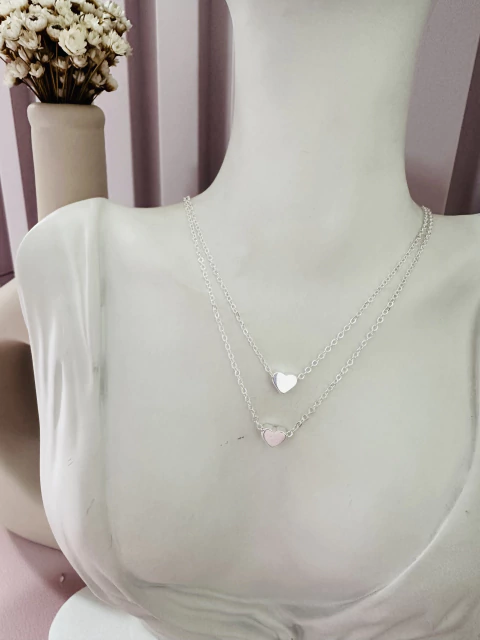 COLAR DUPLO ELOS CORAÇÃO SOLITÁRIO PRT