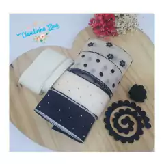 kit 13 voal - com 4m de fita de voal e 2 metro de fita lisa de gorgurão Twill Yama e mais 5 flores de feltro + mais uma