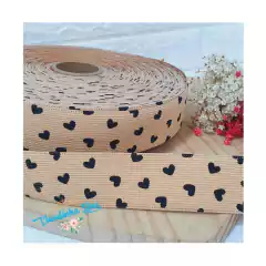 Fita de veludo cotelê c/coração preto Yama 38mm - metro - Claudinha Fitas