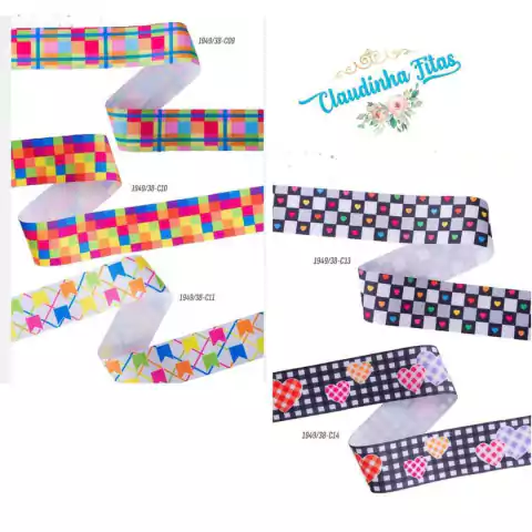 Fita Sinimbu jeans estampada junina (38mm) 10 metros