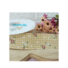 Fita xadrez com ramalhete de flor 38mm - (1 metro) - Claudinha Fitas