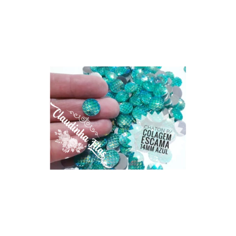 Chaton para colagem escama 14mm azul