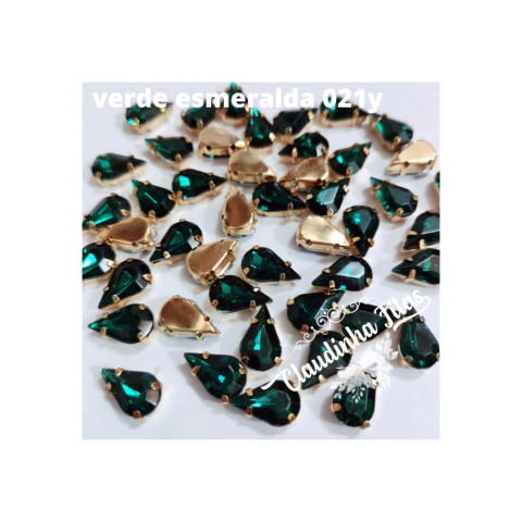 Chaton engrampado dourado gota 8mmx13mm c/10unids