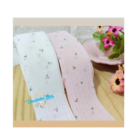 Fita de linho decorada floral pequeno - (1 metro)