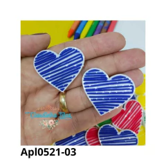 Aplique emborrachado escolar coração riscado - ( 2unidades) - Claudinha Fitas