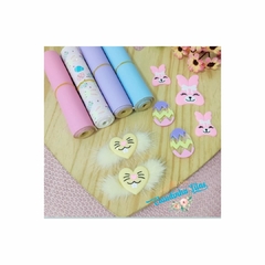 kit 66 - lonita rosa com coelho, lonitas cand e apliques