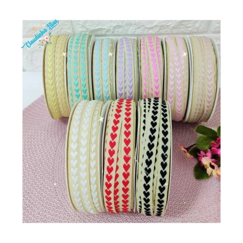 Fita coração bordado 10mm - ( 1metro)