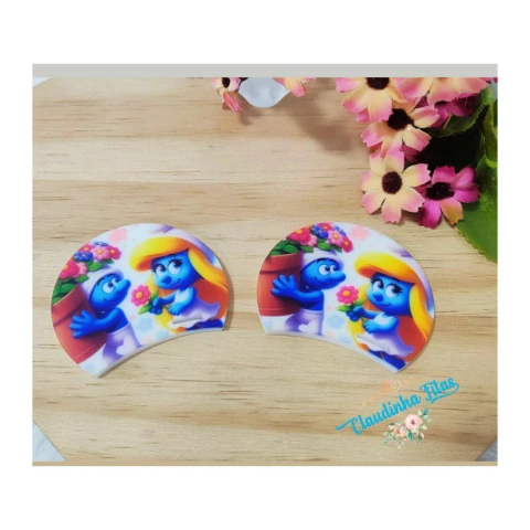 Aplique Orelhinha Smurfs casal flores Acrílico - 2 unidades (1 Par)