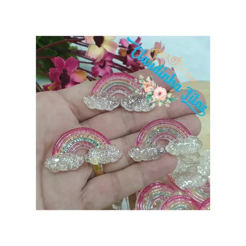 Aplique de resina arco íris 4cm x 2cm - c/2unids