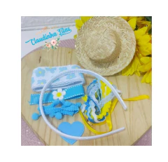 Box pegue e monte junino floral chapéu grande na tiara - Claudinha Fitas
