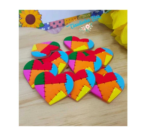 Aplique emborrachado junino coração retalho - 2 unid. - tam. 3,5 x 3 cm