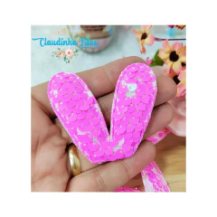 Aplique orelha de coelho paetê - medida 5,0x 5,5 cm - 2 unid. - Claudinha Fitas