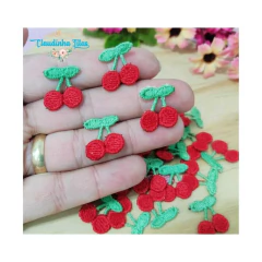 Aplique cereja bordada 25mm - (4 unidades) - comprar online