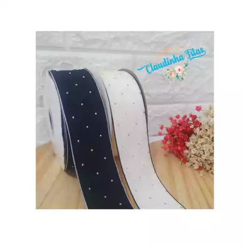 Fita de voal com strass e borda - 38mm - metro