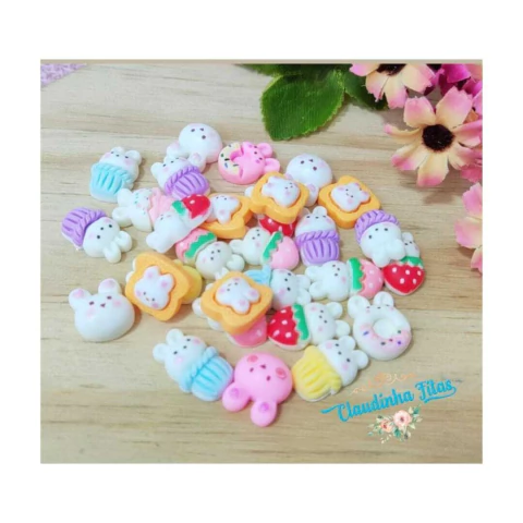 Aplique de resina coelho doce mini 1,5x1cm - (10 unidades)