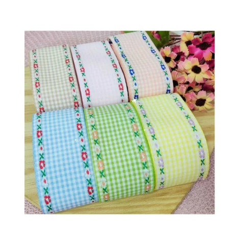 Kit Fita xadrez Luxo bordada 38mm - (sendo 1 metro de cada cor lisa e estampada)