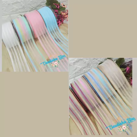Fita Sinimbu organza listrada - (38MM) - 5 Metros