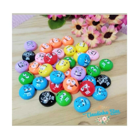 Aplique de resina balas MM c/carinha 1,5cm (10 unid.)