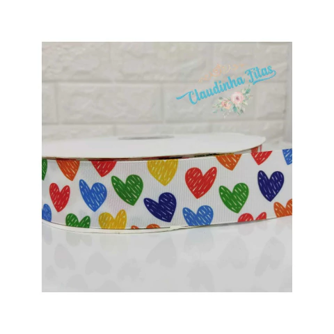 Fita Yama Estampada Escolar coração - 38mm ( 2 metros e 5 metros)
