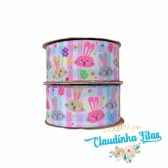 fita sinimbu jeans estampada coelhinho colorido 38mm c/ 10mts.