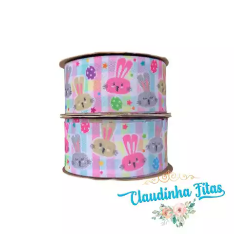fita sinimbu jeans estampada coelhinho colorido 38mm c/ 10mts.
