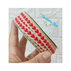 Fita coração bordado 10mm - ( 1metro) - Claudinha Fitas