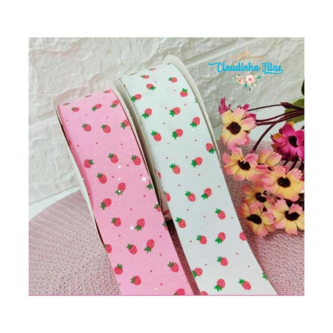 Fita decorada moranguinhos 38mm ( 1 metro)