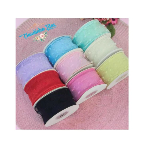 Fita Organza bordada pipoquinha 38mm ( 1metro)