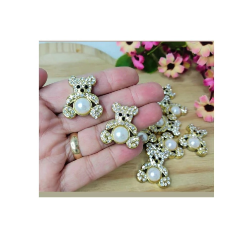 Aplique urso de strass com pérola - 3,5 cm - (2 unidades)