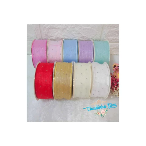 Fita de Organza com Strass 38mm - (1metro)