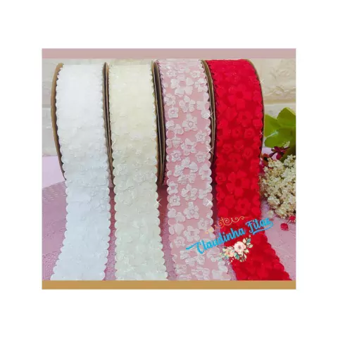 Fita de renda com flores - 38mm - (1metro)