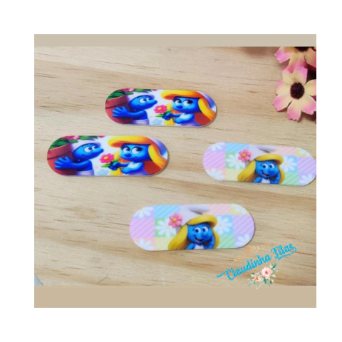 Aplique plaquinha p/bico de pato Smurfs de Acrílico (4cm) - 2 Unidades