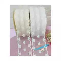 Fita Tule de coração bordado com borda trabalhada - 50mm ( 1 metro )