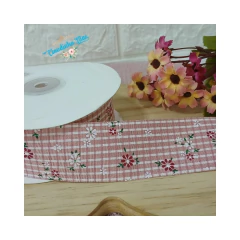 Fita xadrez com ramalhete de flor 38mm - (1 metro)