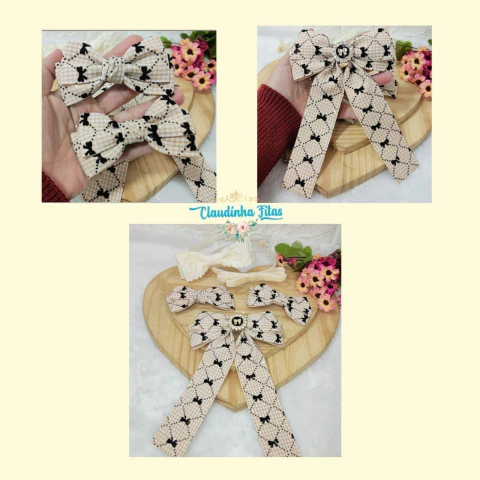 Box pegue e monte xadrez laço bege