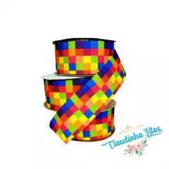 Fita Sinimbu jeans estampada junina (38mm) 10 metros - Claudinha Fitas