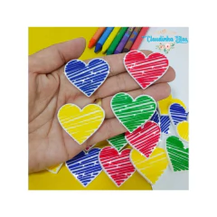 Aplique emborrachado escolar coração riscado - ( 2unidades)