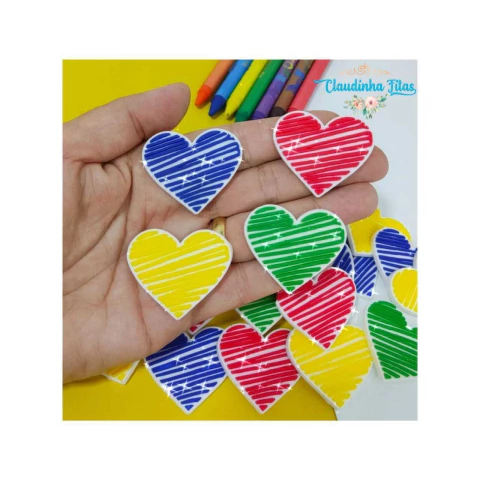 Aplique emborrachado escolar coração riscado - ( 2unidades)