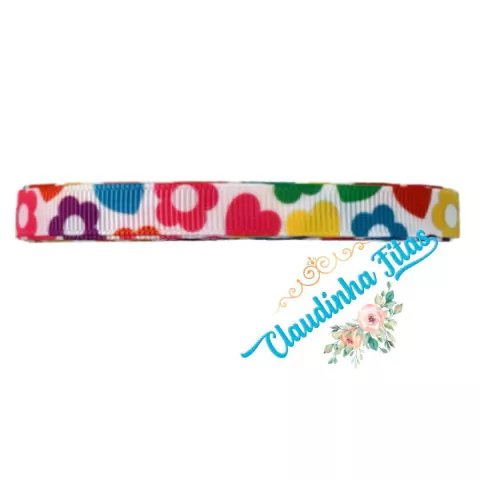 Fita Yama estampada flores e corações 10mm c/3 metros