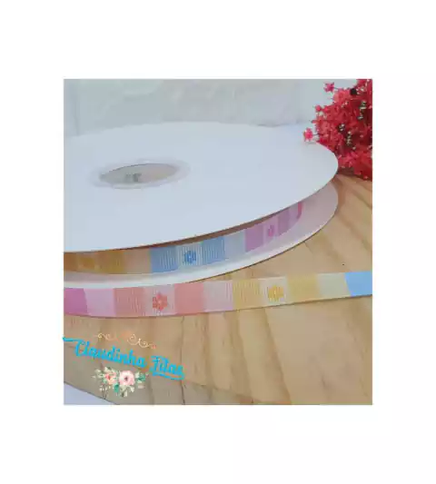 Fita estampada Yama quadriculada c/flor 10mm - c/3 metros