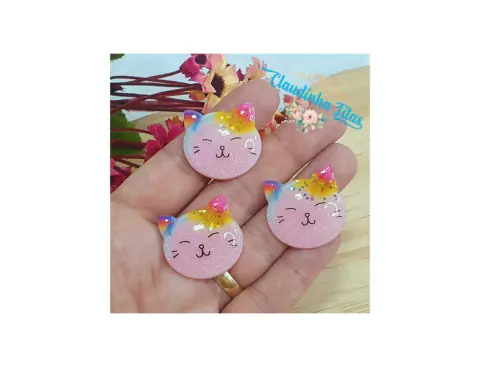Aplique de resina gato rosa 2,7cm - c/2 unidades sortidas